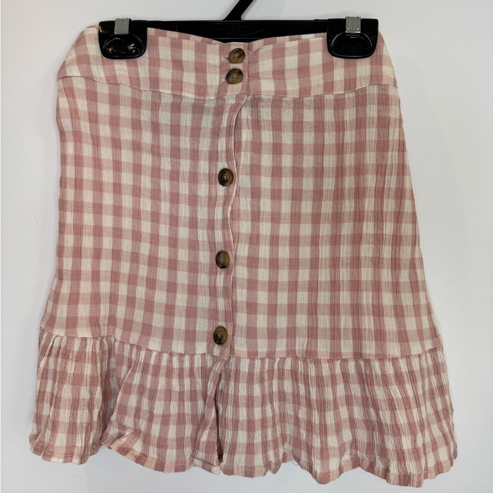 Topshop Pink Gingham Button-Down Skirt size 6